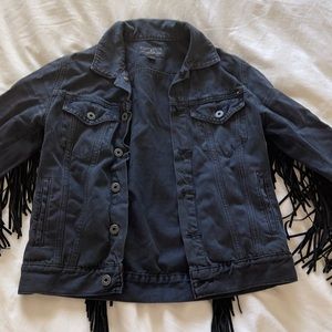 Lucky Brand Black Denim Fringe Jacket